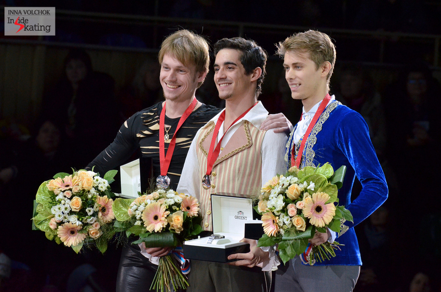 Sergei Voronov (silver), Javier Fernandez (gold), Michal Brezina (bronze)