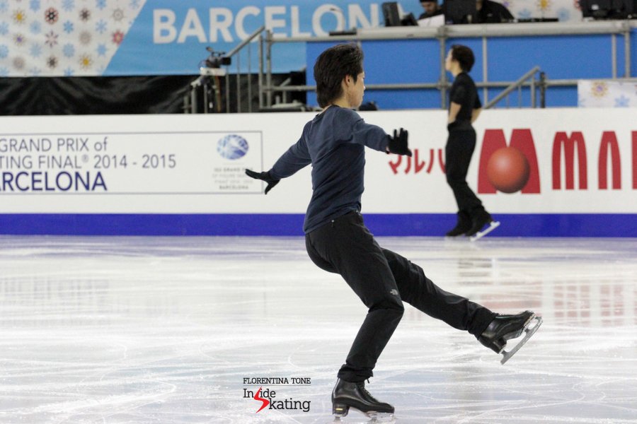 Practice session in Barcelona; in the background, team mate Takahito Mura (Mura was given the 2015 World spot after Tatsuki Machida announced his retirement from competitive skating)