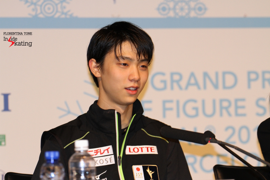 Glimpses of joy: the 2014 Grand Prix Final Champion, Yuzuru Hanyu, during the press conference after the men's free program
