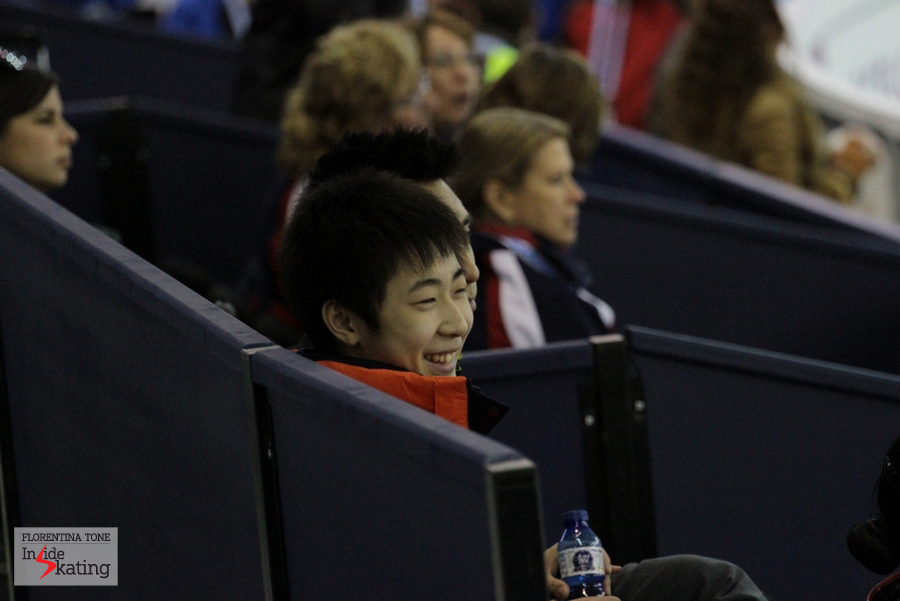 The junior Boyang Jin, having fun while watching the practice