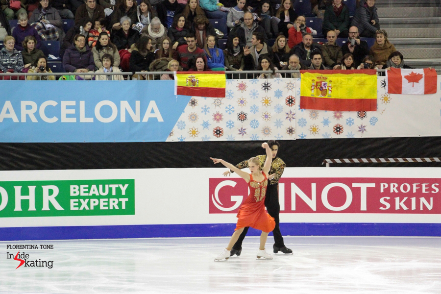 The Canadians Kaitlyn Weaver and Andrew Poje skating their short dance in Barcelona, at 2014 Grand Prix Final