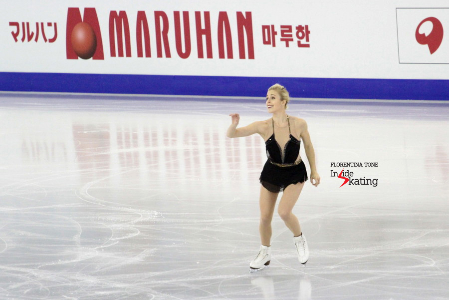 Skating her short program, to Aram Khachaturian’s Spartacus; the SP has been choreographed by Adam Rippon and Cindy Stuart