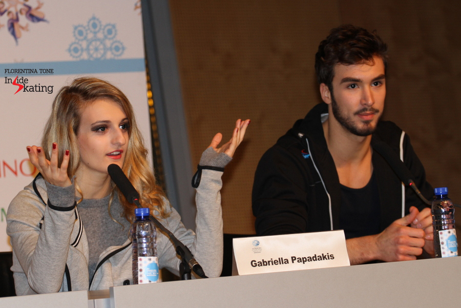 Gabriella Papadakis during the press conference after the free skate: "We have skated together for a long long time and we have worked with a theatre coach this year, to improve our looks together and our feelings, so everything in the free dance is feltg"