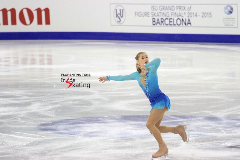 Russia's Serafima Sakhanovich skating her short program to "My Sweet and Tender Beast", in Barcelona, at the Junior Grand Prix Final