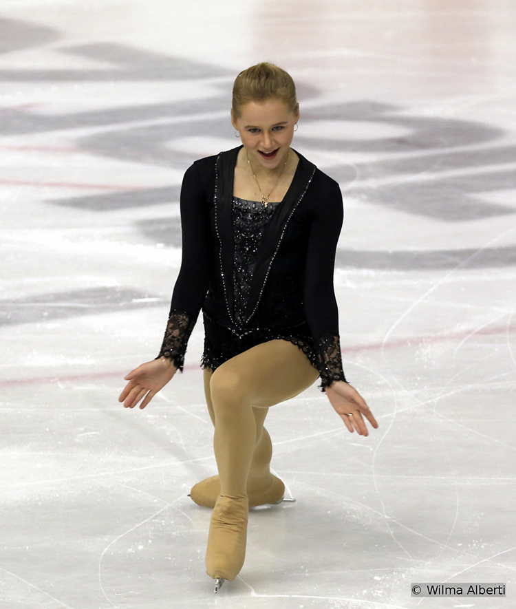 Skating to “16 Tons” by LeAnn Rimes and “Can’t Touch It” by Ricki-Lee Coulter, Russia’s Serafima Sakhanovich was fifth after the Short Program; she finished the event in Graz on the 4th place