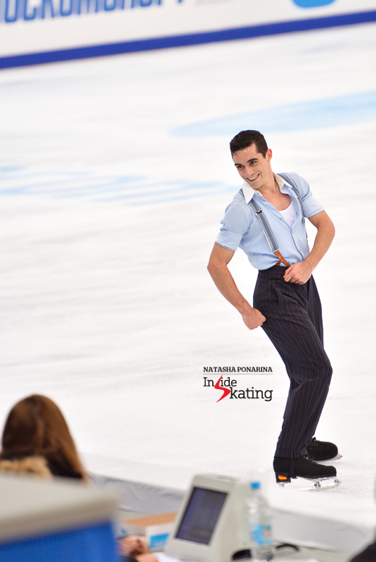 Making eye contact with the judges - and enjoying his time on the ice