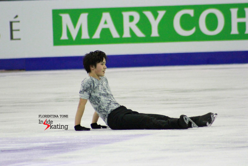 Taking a break from a combination spin: Shoma Uno