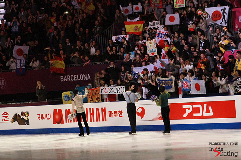 The medalists, thanking the great, supportive audience in CCIB arena in Barcelona