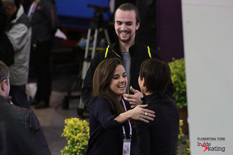 Sara, congratulating Ksenia Stolbova and Fedor Klimov on their win in the pairs event at 2015 Grand Prix Final