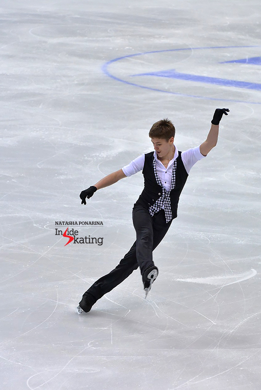 Deniss Vasiljevs finished this particular segment of the men’s event on the 14th place – and, most certainly, drew everyone’s attention with his skating skills and spectacular spins