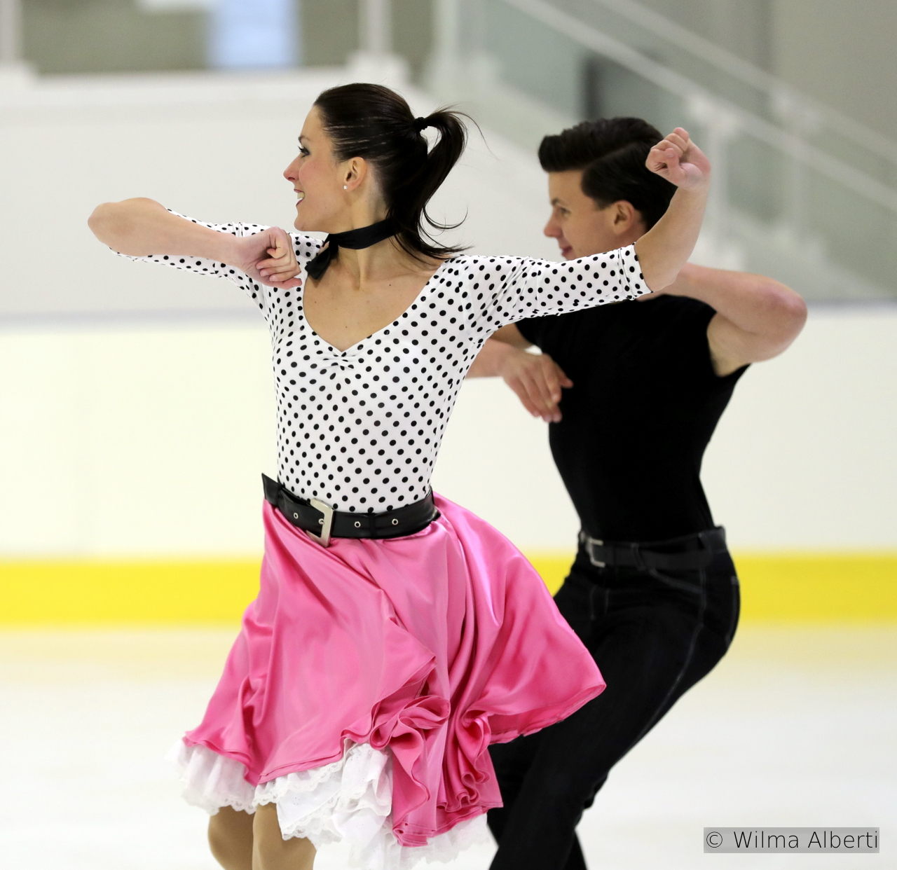 For their short dance, Charlène Guignard and Marco Fabbri have chosen to skate to a Grease Medley – and their costumes are more than telling