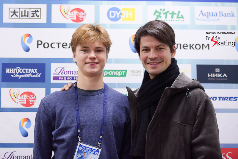 All smiles: Deniss Vasiljevs and Stephane Lambiel at the end of the draw