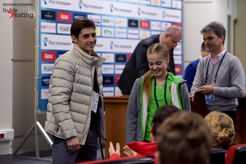 There's a moment in a draw when everyone smiles: particularly when someone - a skater or a pair - chooses number 1. In this case, Lithuania's Goda Butkute and Nikita Ermolaev were scheduled to open the (pairs) ball; see their reaction.