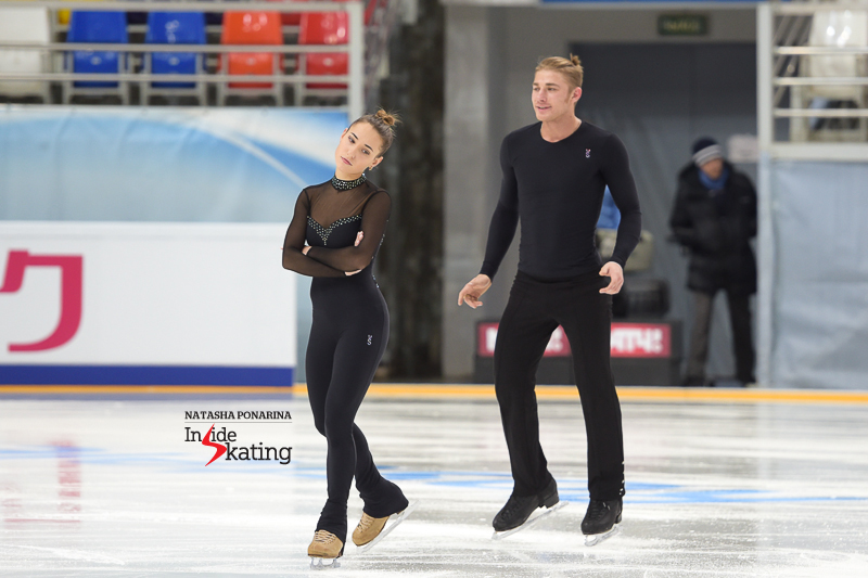 Kristina Astakhova and Alexei Rogonov playfully take the ice for their practice