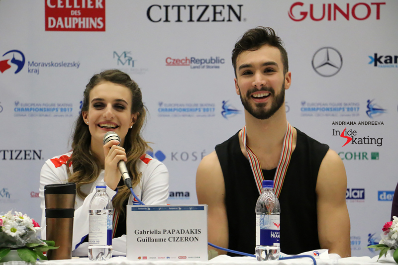 Gabriella and Guillaume during the press conference after the free dance in Ostrava